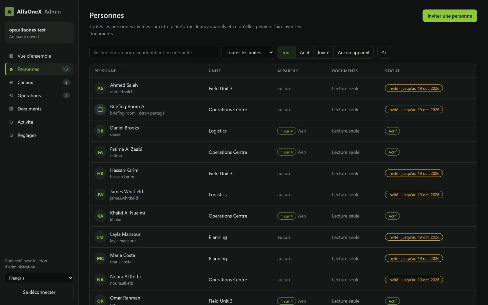 La console d'administration AlfaOneX